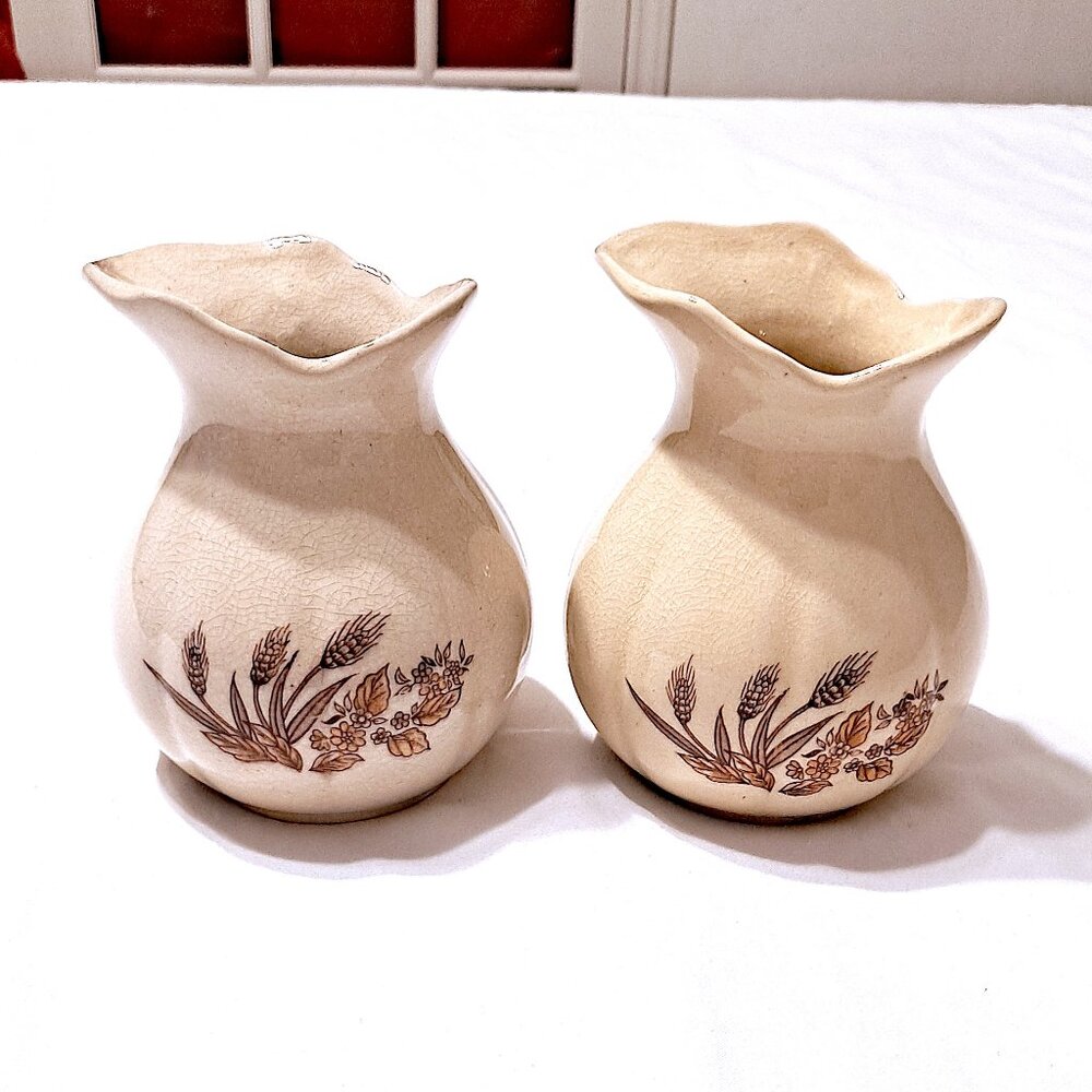 Interpur Glazed Fluted Rim Vase Pottery-Taiwan-Wheat Design-Vtg